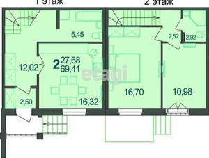 Дом 70м&sup2;, 2-этажный, участок 2 сот.  