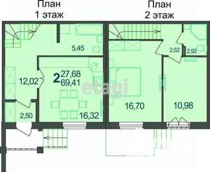 Таунхаус 70м&sup2;, 2-этажный, участок 2 сот.  