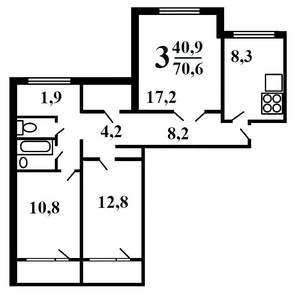 3-к квартира, на длительный срок, 65м2, 5/9 этаж