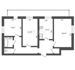 3-к квартира, вторичка, 63м2, 11/14 этаж