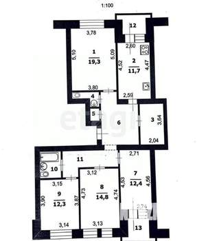 4-к квартира, вторичка, 120м2, 9/10 этаж
