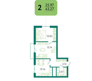 2-к квартира, вторичка, 43м2, 2/8 этаж