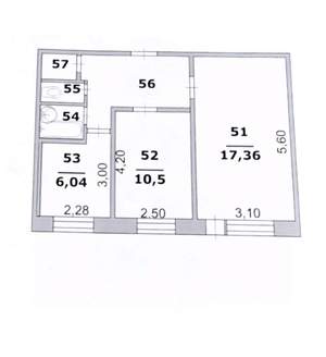 2-к квартира, вторичка, 44м2, 1/5 этаж