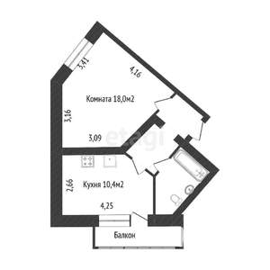 1-к квартира, вторичка, 38м2, 1/10 этаж