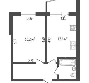 1-к квартира, вторичка, 38м2, 4/5 этаж