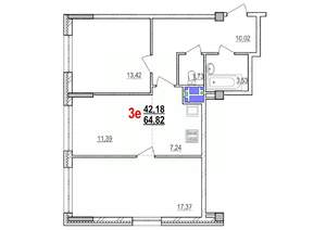 3-к квартира, строящийся дом, 65м2, 7/18 этаж