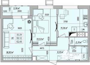 2-к квартира, вторичка, 63м2, 5/7 этаж