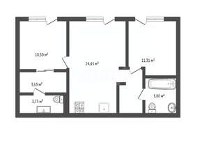 2-к квартира, вторичка, 65м2, 6/8 этаж