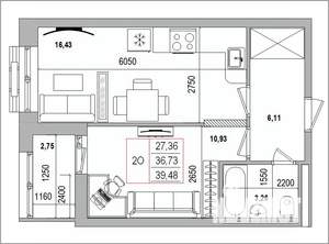 2-к квартира, вторичка, 39м2, 9/16 этаж