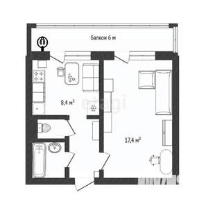 1-к квартира, вторичка, 34м2, 2/10 этаж