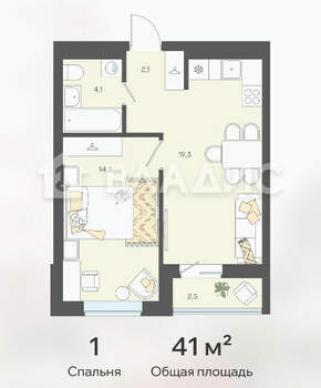 2-к квартира, вторичка, 41м2, 6/8 этаж