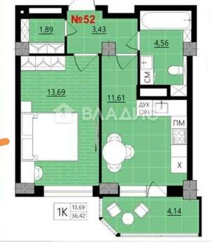 1-к квартира, вторичка, 36м2, 3/18 этаж