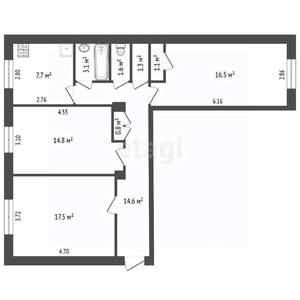 3-к квартира, вторичка, 79м2, 2/4 этаж