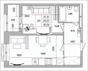 2-к квартира, вторичка, 47м2, 9/16 этаж
