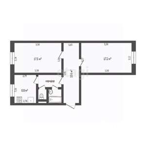 2-к квартира, вторичка, 53м2, 1/9 этаж