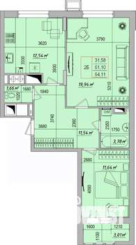 2-к квартира, строящийся дом, 64м2, 3/9 этаж