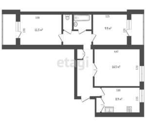 3-к квартира, вторичка, 63м2, 9/9 этаж