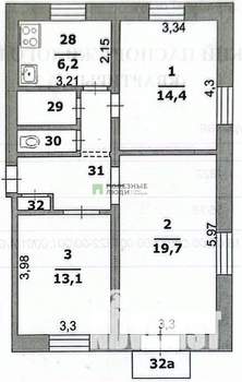 3-к квартира, вторичка, 66м2, 2/2 этаж
