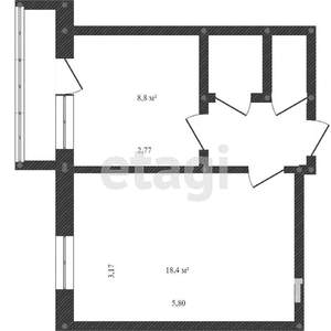 1-к квартира, вторичка, 32м2, 1/9 этаж
