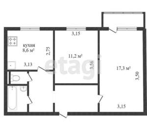 2-к квартира, вторичка, 55м2, 8/17 этаж
