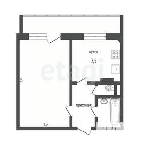 1-к квартира, вторичка, 32м2, 8/9 этаж