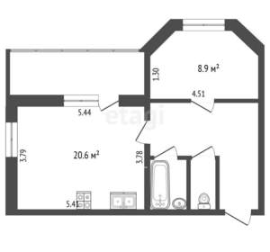 1-к квартира, вторичка, 48м2, 2/10 этаж