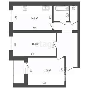 2-к квартира, вторичка, 41м2, 1/4 этаж