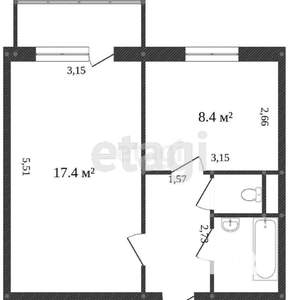1-к квартира, вторичка, 34м2, 2/10 этаж