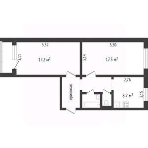 2-к квартира, вторичка, 46м2, 1/9 этаж
