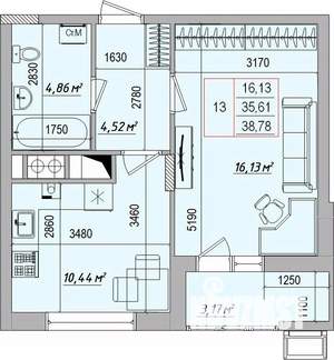 1-к квартира, строящийся дом, 39м2, 6/9 этаж