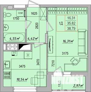 1-к квартира, строящийся дом, 39м2, 3/9 этаж