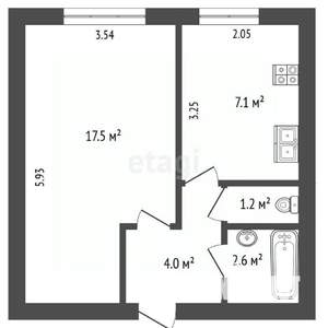 1-к квартира, вторичка, 32м2, 6/9 этаж