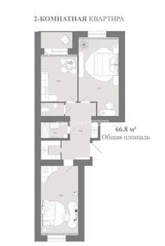 2-к квартира, вторичка, 67м2, 2/4 этаж