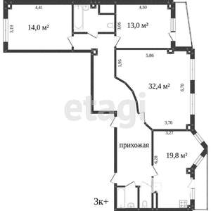 3-к квартира, вторичка, 100м2, 8/17 этаж