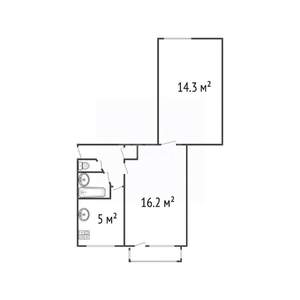2-к квартира, вторичка, 46м2, 5/5 этаж