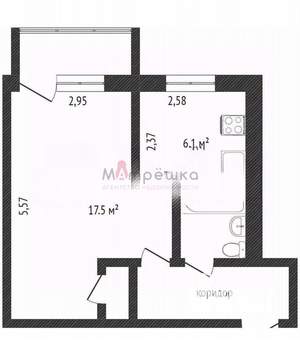 1-к квартира, вторичка, 30м2, 2/5 этаж