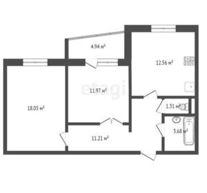 2-к квартира, вторичка, 59м2, 1/9 этаж