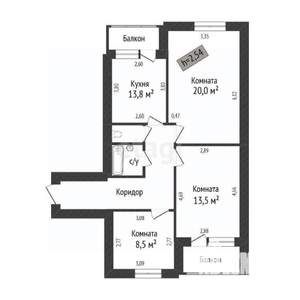 3-к квартира, вторичка, 72м2, 3/6 этаж