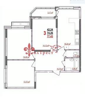 3-к квартира, вторичка, 77м2, 9/15 этаж