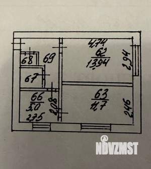 2-к квартира, вторичка, 39м2, 1/2 этаж