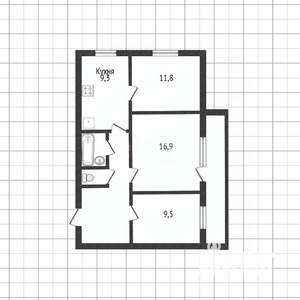 3-к квартира, вторичка, 64м2, 9/12 этаж