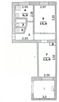 2-к квартира, вторичка, 43м2, 1/5 этаж
