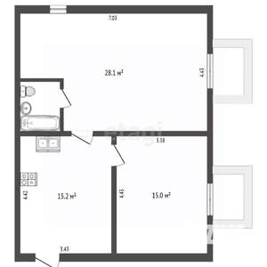 2-к квартира, вторичка, 61м2, 1/3 этаж
