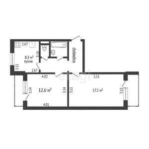 2-к квартира, вторичка, 51м2, 1/10 этаж