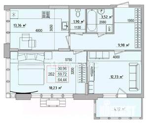 2-к квартира, вторичка, 64м2, 18/18 этаж