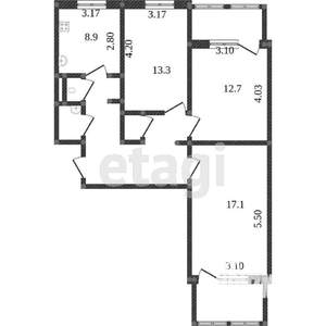 3-к квартира, вторичка, 72м2, 1/10 этаж