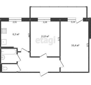 2-к квартира, вторичка, 45м2, 6/9 этаж