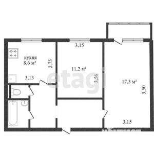 2-к квартира, вторичка, 55м2, 8/17 этаж