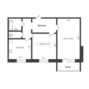 2-к квартира, вторичка, 51м2, 4/9 этаж