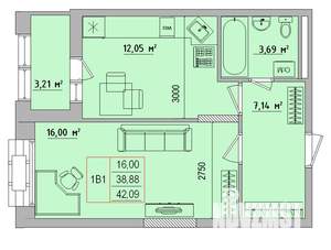1-к квартира, вторичка, 42м2, 11/18 этаж